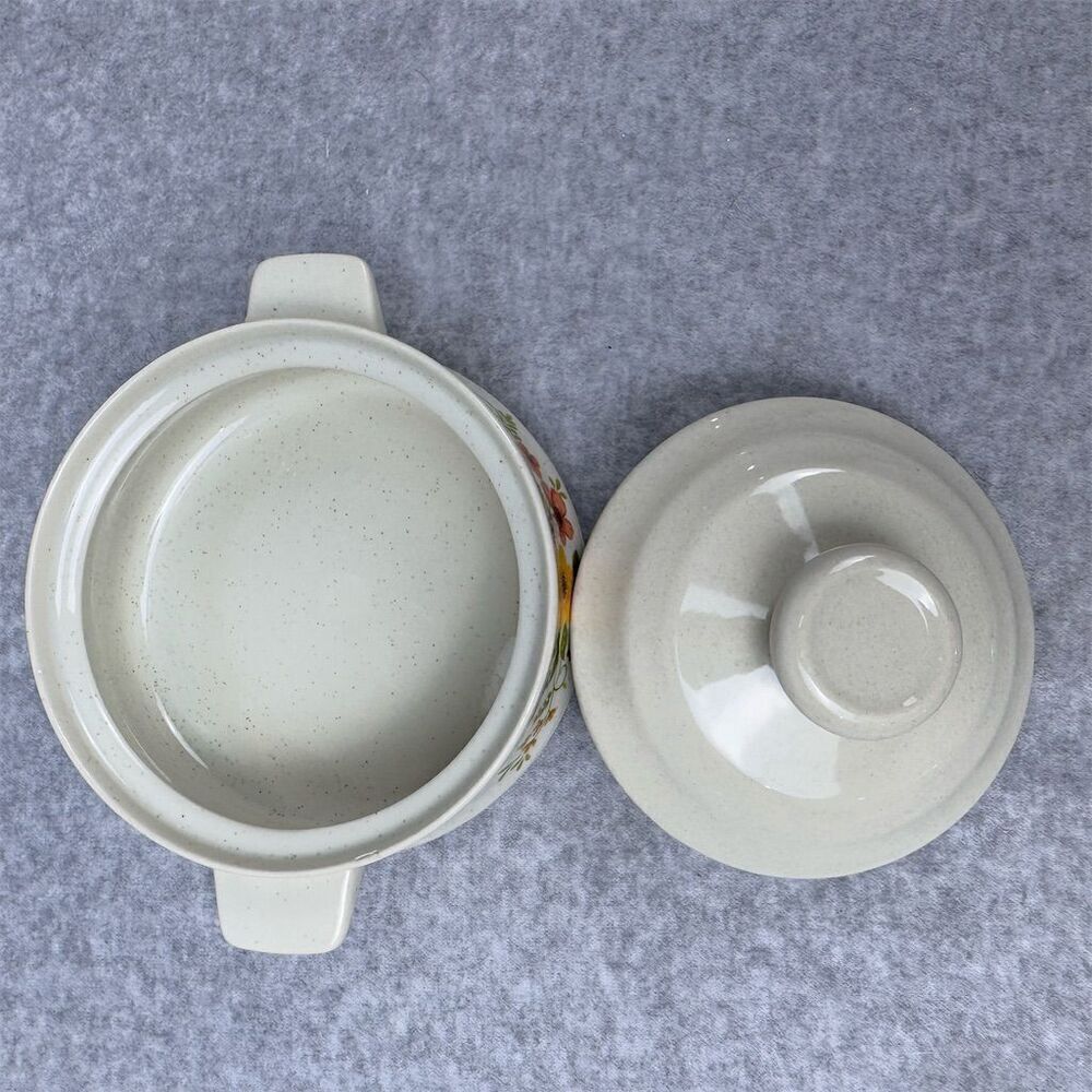 Vintage Sweet Flowers Stoneware Mini Casserole Dish with Lid Floral Pattern - Picture 3 of 7